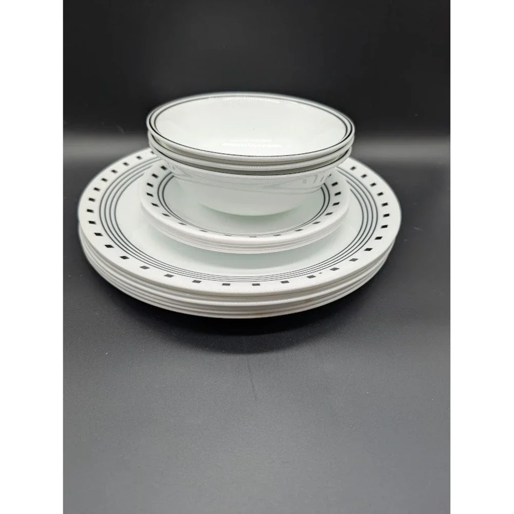 14 Piece Set Corelle City Block 7 Dinner 4 Salad‎ Dessert 3 Cereal Bowls Squares